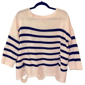 Dillard's Black And White Distressed Destroyed Stripe
Sweater Size Large